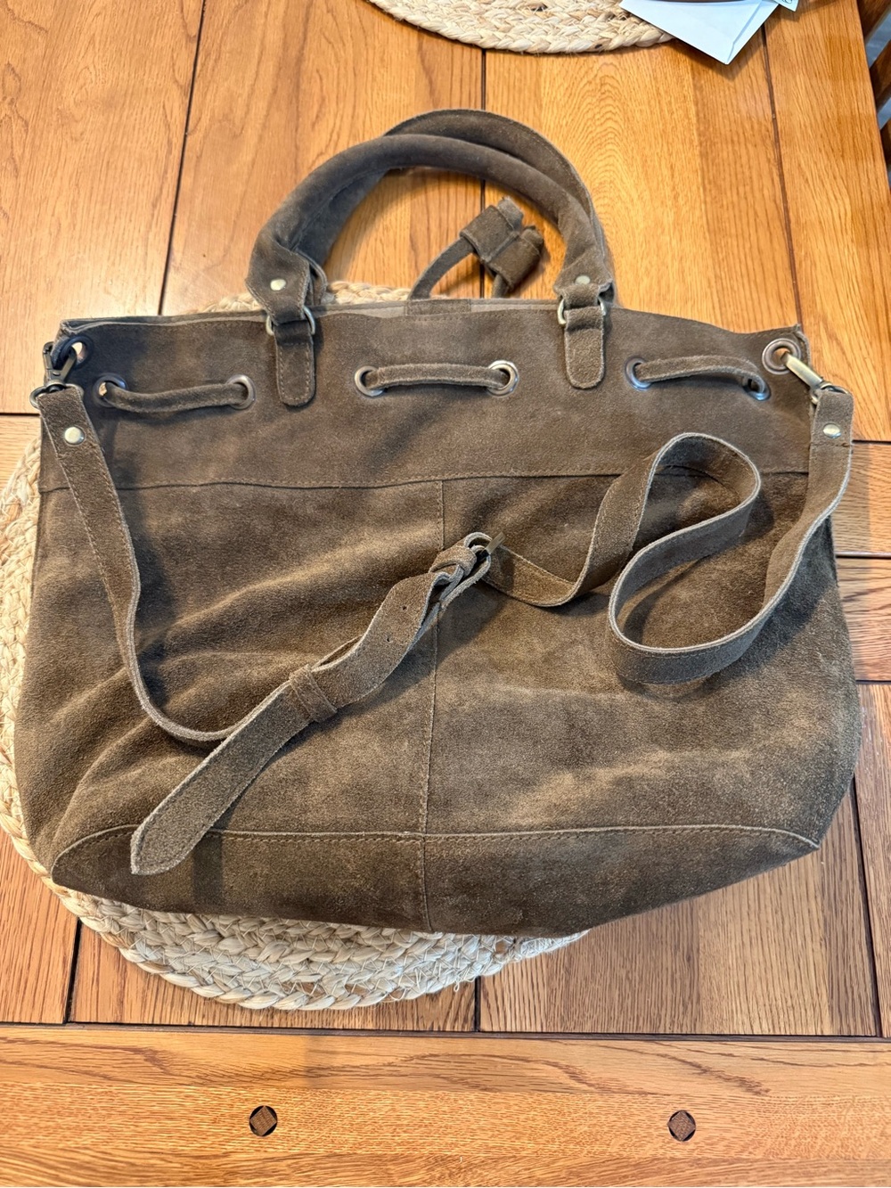 Suede Tote Bag with Adjustable Shoulder Strap - Brown